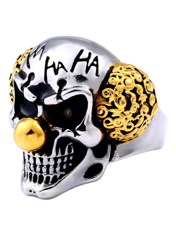 Clown Skull Ring Stainless Steel Handmade Jewelry Cool Punk Rock Joker Ring (11)