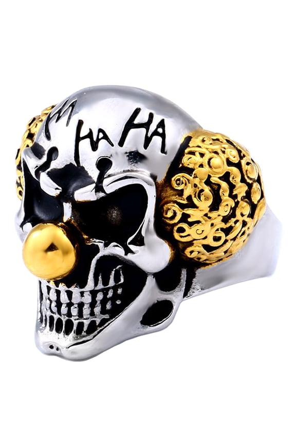 Clown Skull Ring Stainless Steel Handmade Jewelry Cool Punk Rock Joker Ring (8)