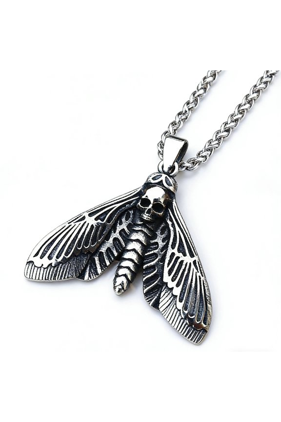 Death Moth Pendant Necklace with Skeleton Body, Gothic Punk Jewelry for Women
