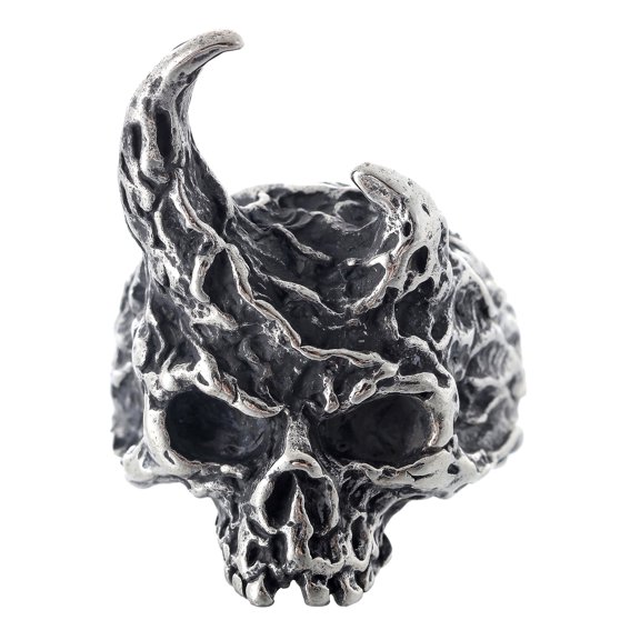 ZMY Home Demon Skull Ring with Asymmetrical Horns | Unique Gothic Stainless Steel Jewelry (10)