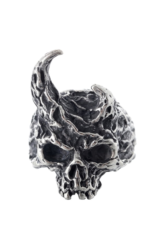 Demon Skull Ring with Asymmetrical Horns | Unique Gothic Stainless Steel Jewelry (8)