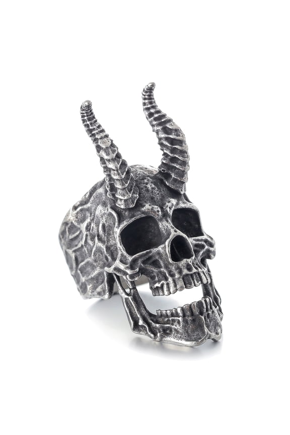 Demon Skull Ring with Long Horns | Unique Gothic Stainless Steel Party Jewelry (7)