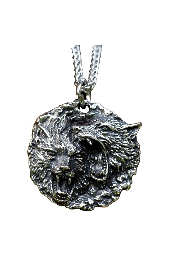 Dog Tag Necklace Stainless Steel Goth Jewelry Cool Rock Long Chain Two Wolves Pendant Necklaces