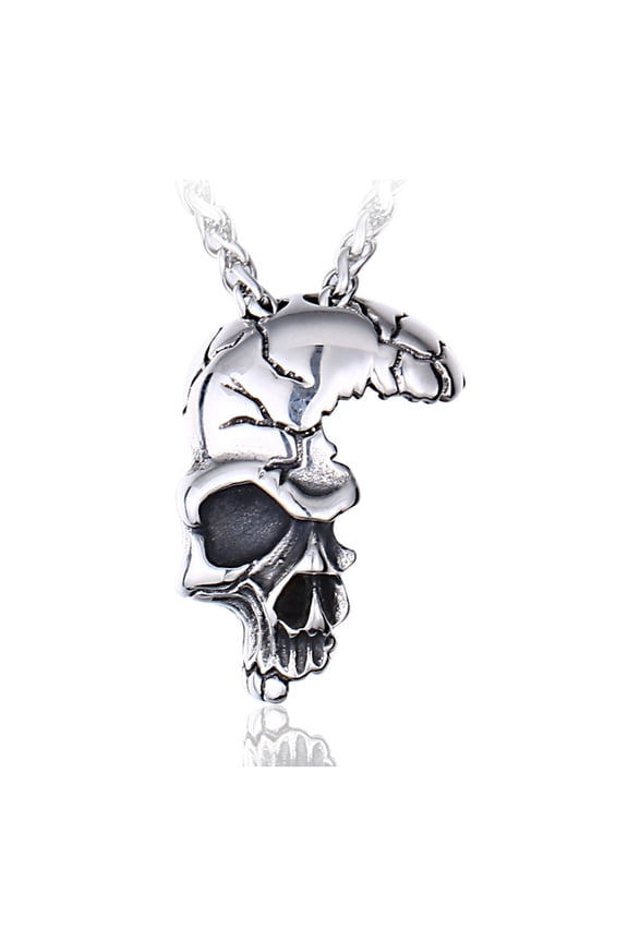 Gothic Necklace Stainless Steel Handmade Jewelry Cool Punk Rock Half Face Skull Pendant Necklaces