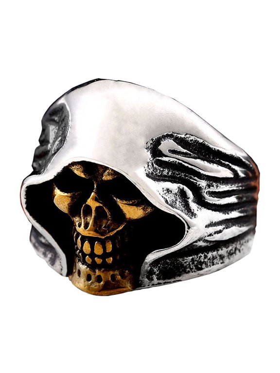 Grim Reaper Rings Stainless Steel Jewelry Chunky Demonic Gold Face Skull Rings (13)