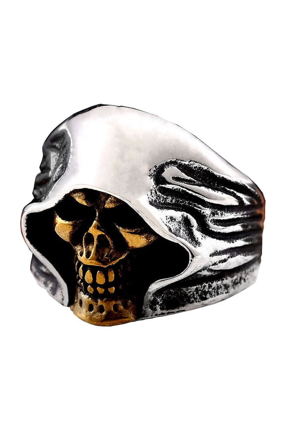 Grim Reaper Rings Stainless Steel Jewelry Chunky Demonic Gold Face Skull Rings (7)