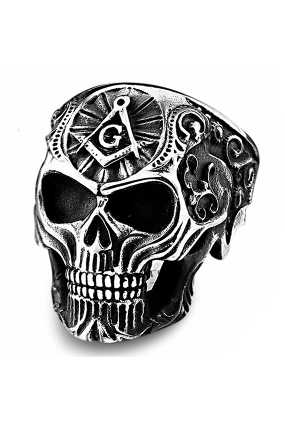 Masonic Skull Ring Stainless Steel Handmade Freemason Jewelry Fashion Cool Punk Rock Ring (7)