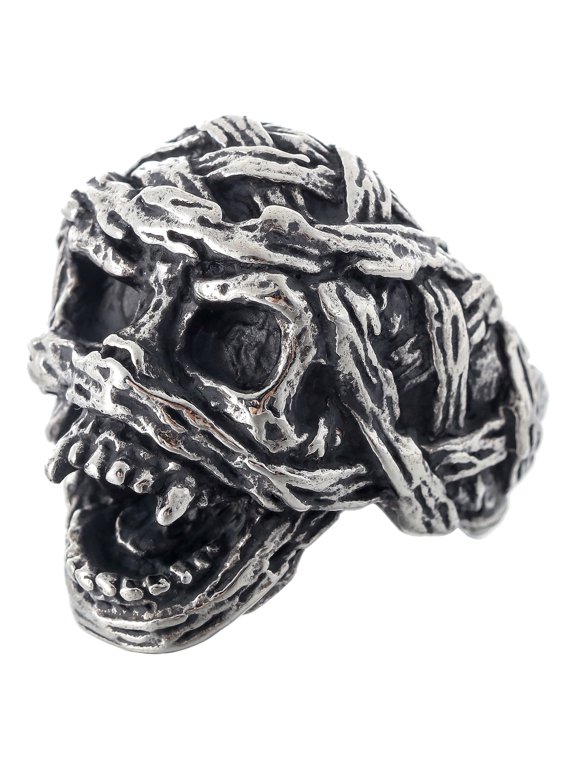 Mummy Skull Ring Stainless Steel Ring with Bandages and Open Mouth (9)