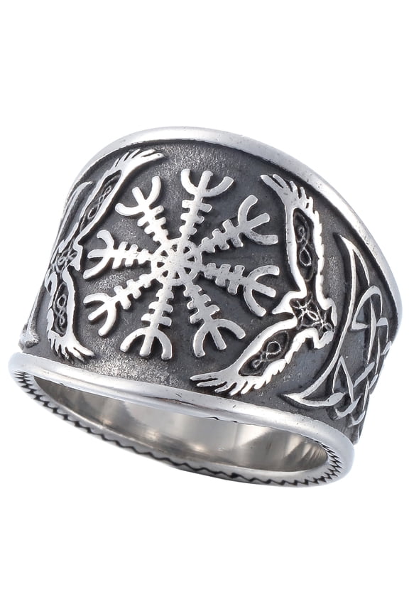 Rings Norse Raven Symbol Rune Runic Compass Ring Stainless Steel Celtic Knot Viking Jewelry Ring (10)