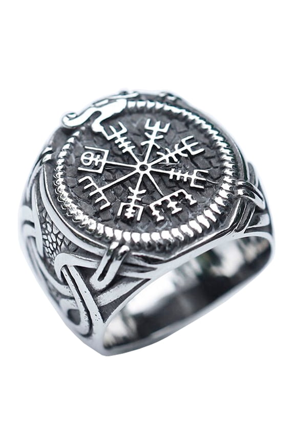 Rings Norse Symbol Rune Runic Compass Ring Stainless Steel Dragon Odin Viking Jewelry Ring (7)