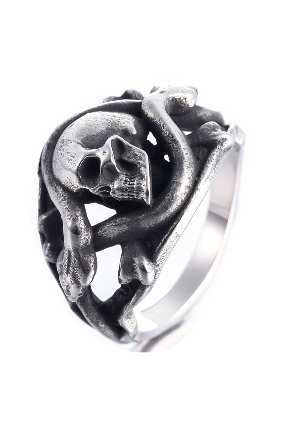 Rings for Gift Punk Cool Stainless Steel Jewelry Snake and Skull Ring (8)