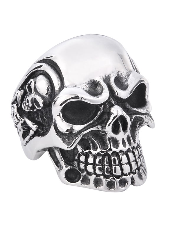 Skull Band Ring Stainless Steel Handmade Jewelry Cool Punk Rock Skeleton Ring (13)
