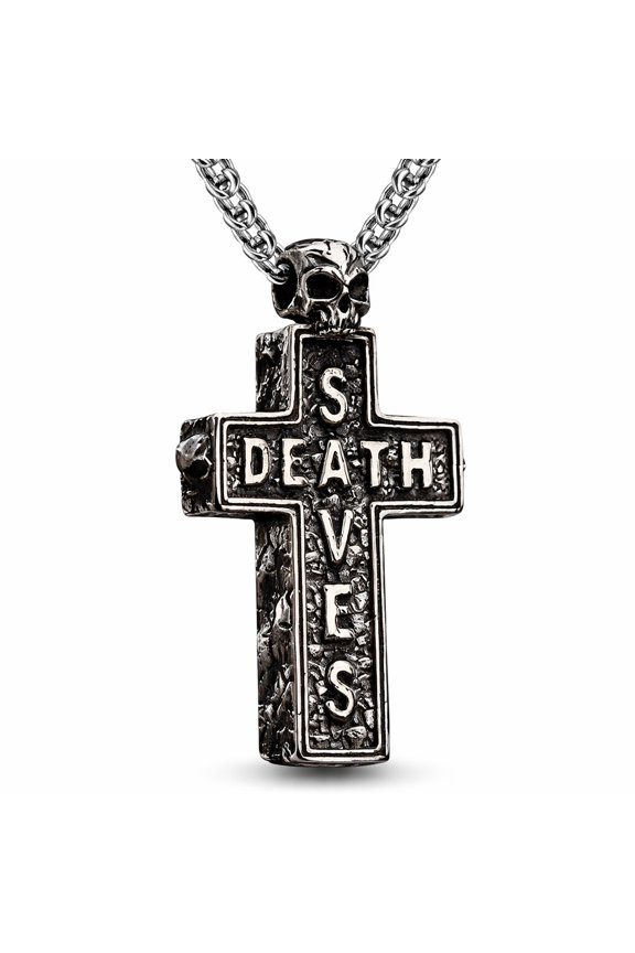 Skull Cross Necklace for Men, Gothic Stainless Steel Pendant with Chain, Punk Biker Statement Jewelry Gift