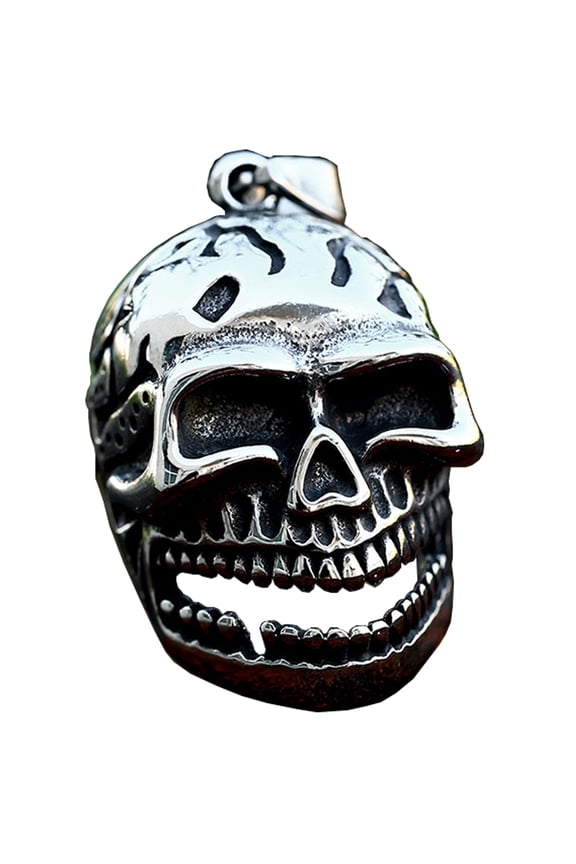 Skull Necklace Goth Stainless Steel Jewelry Long Chain Cool Broken Teeth Skull Head Pendant Necklaces