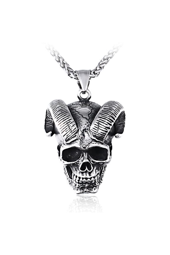 Skull Necklace Gothic Stainless Steel Jewelry Long Chain Punk Horned Demon Pendant Necklaces