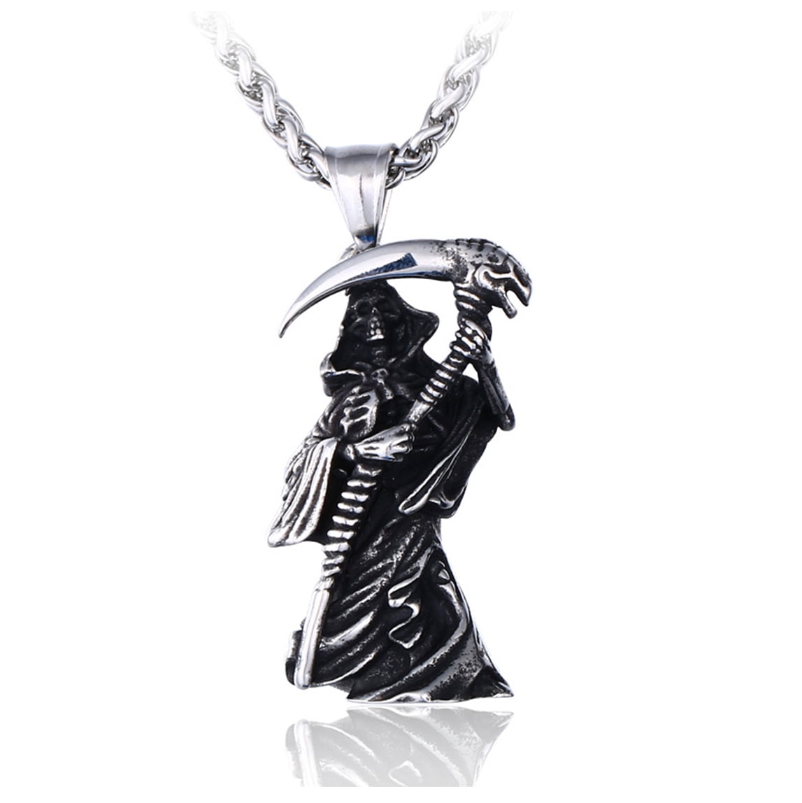 Collana Uomo Con Teschio Mietitore, Acciaio Inossidabile, Stile Gotico, MOYOZZ, Nuova