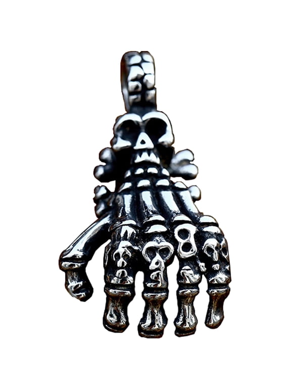 Skull Necklace Voodoo Stainless Steel Jewelry Long Chain Hand of Skeleton Pendant Necklaces