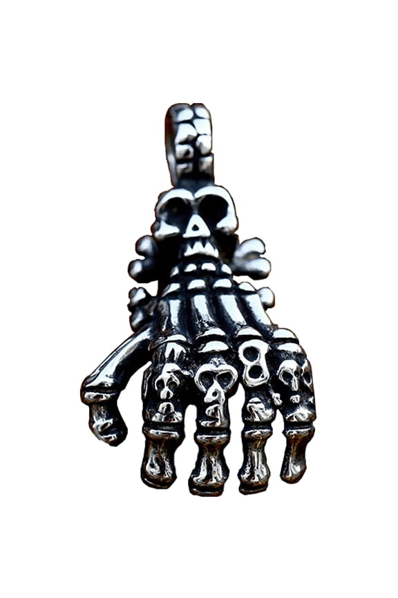 Skull Necklace Voodoo Stainless Steel Jewelry Long Chain Hand of Skeleton Pendant Necklaces