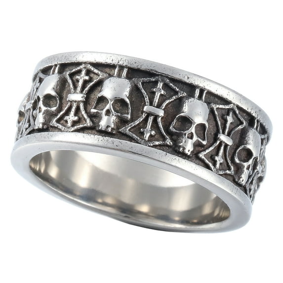 ZMY Home Skull Ring Stainless Steel Handmade Band Jewelry Cool Punk Rock Vintage Cross Ring (7)