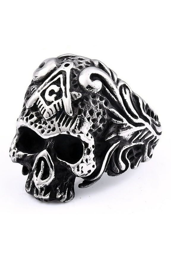 Skull Ring Stainless Steel Handmade Freemason Jewelry Fashion Cool Punk Rock Masonic Ring (13)