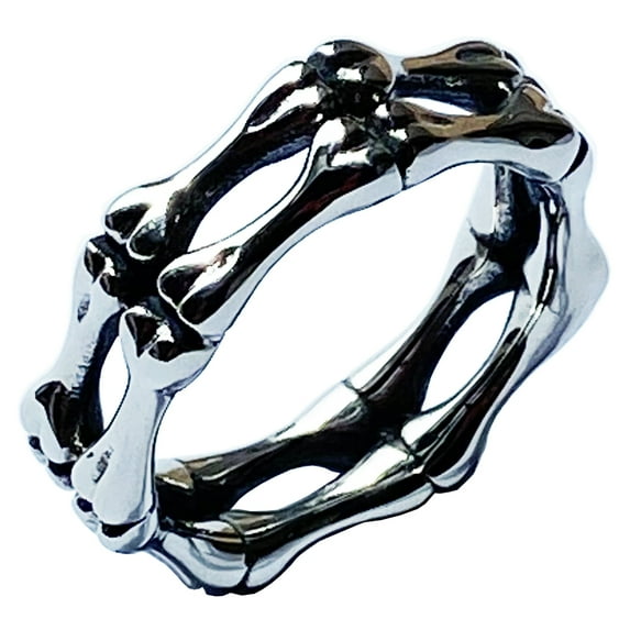 ZMY Home Skull Ring Stainless Steel Handmade Jewelry Cool Punk Rock Bone Band Ring (8)