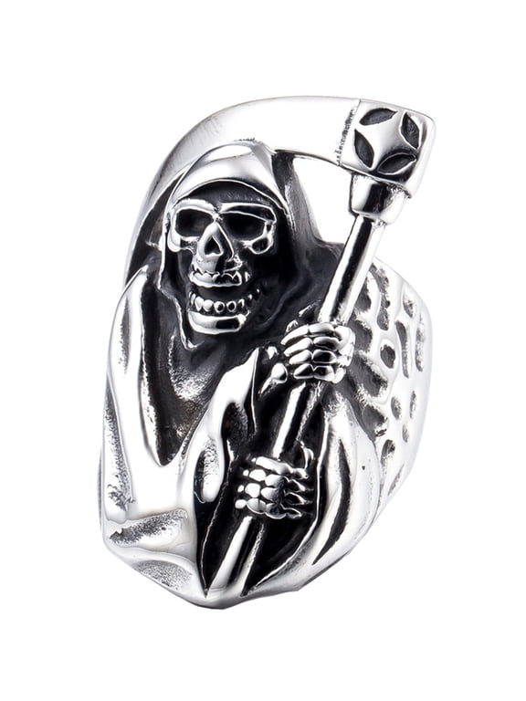 Skull Rings Stainless Steel Jewelry Chunky Death Grim Reaper Rings (11)