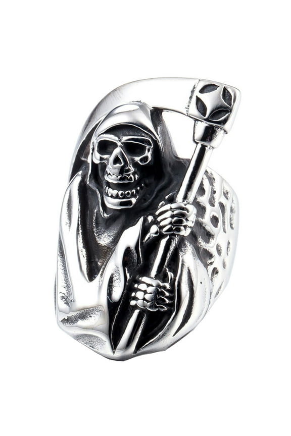 Skull Rings Stainless Steel Jewelry Chunky Death Grim Reaper Rings (9)