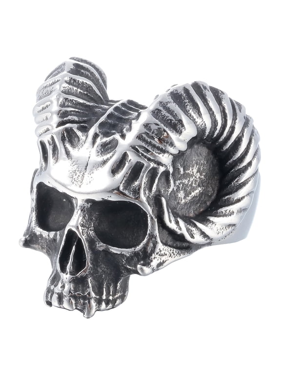 Skull Rings Stainless Steel Jewelry Chunky Demonic Horned Vampire Head Rings (11)