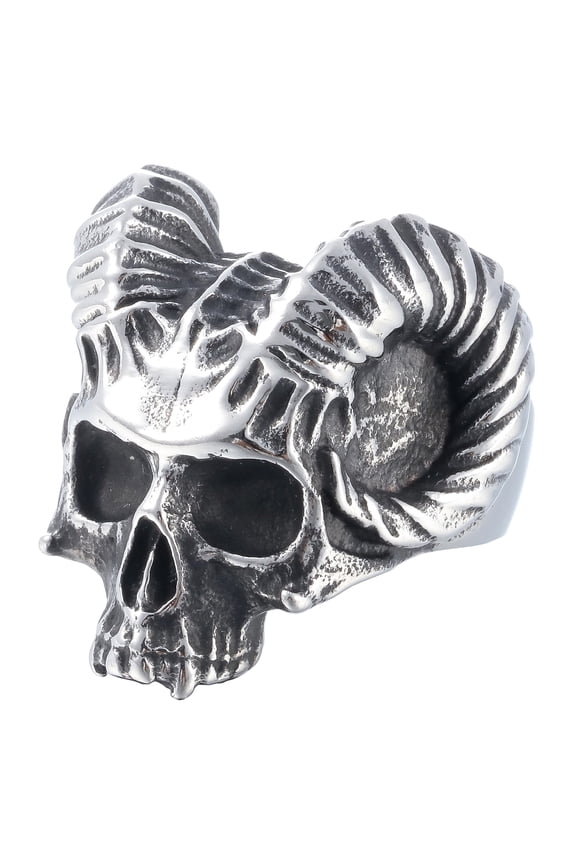 Skull Rings Stainless Steel Jewelry Chunky Demonic Horned Vampire Head Rings (13)