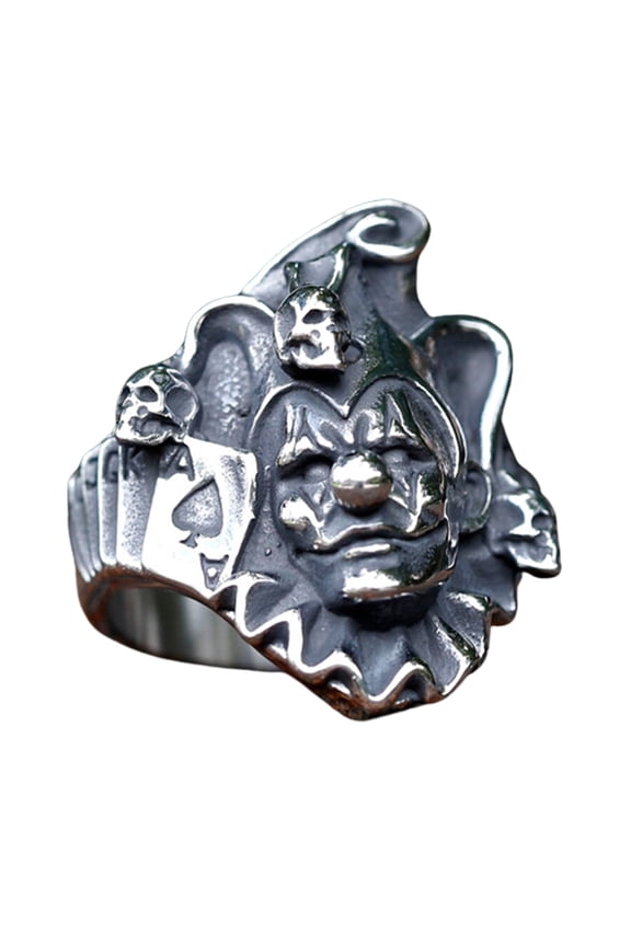 Stainless Steel Cool Poker Ring - Blackjack Joker with Skull Design Jewelry (12)