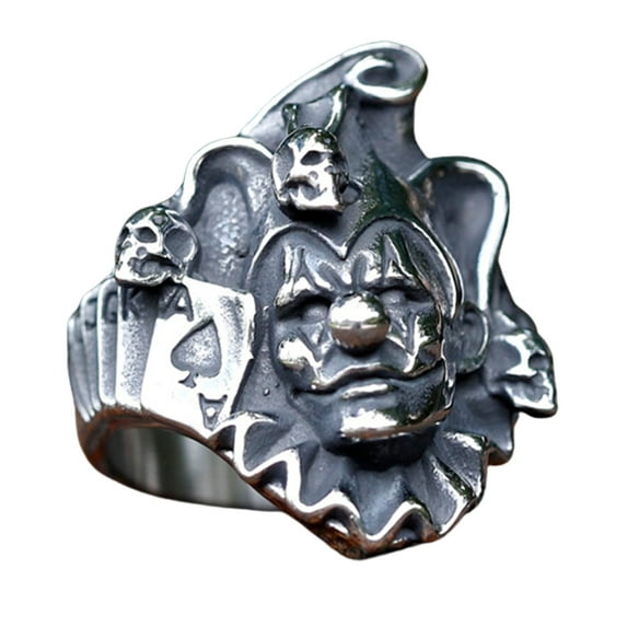 ZMY Home Stainless Steel Cool Poker Ring - Blackjack Joker with Skull Design Jewelry (9)