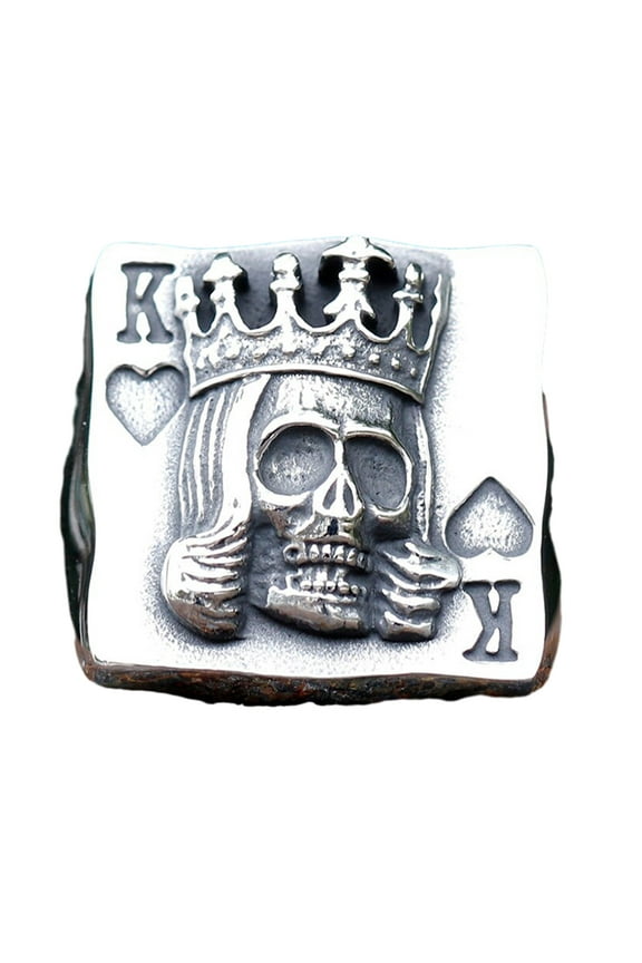 Stainless Steel Cool Poker Ring | Blackjack King with Skull Design Jewelry (13)