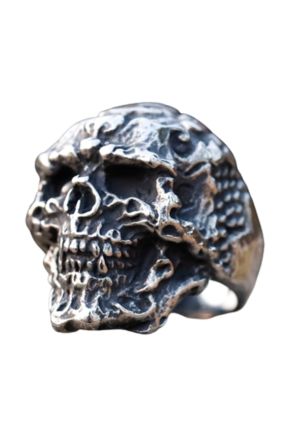 Stainless Steel Corroded Skull Ring Unique Gothic Jewelry with Intricate Carved Design (10)