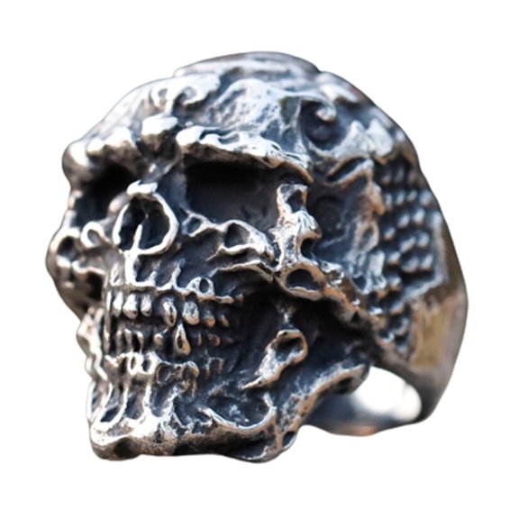 ZMY Home Stainless Steel Corroded Skull Ring Unique Gothic Jewelry with Intricate Carved Design (10)