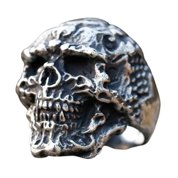 ZMY Home Stainless Steel Corroded Skull Ring Unique Gothic Jewelry with Intricate Carved Design (9)