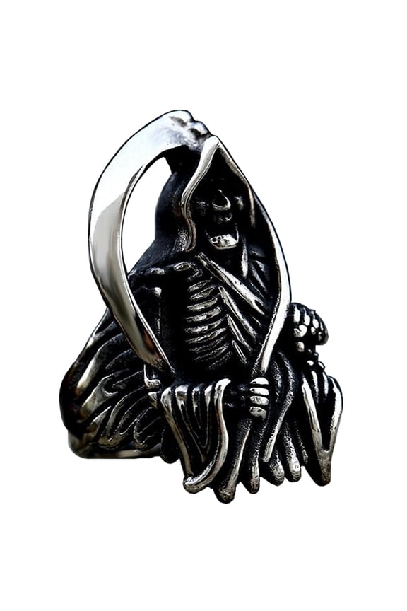 Stainless Steel Death Grim Reaper Ring Goth Punk Style Jewelry for Men and Women (12)