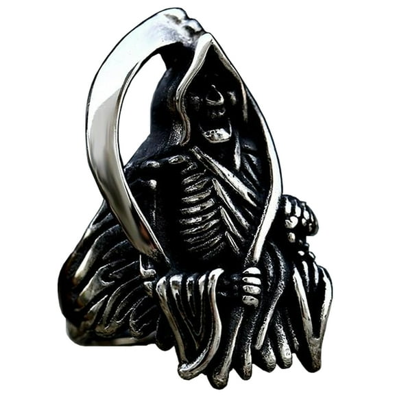 ZMY Home Stainless Steel Death Grim Reaper Ring Goth Punk Style Jewelry for Men and Women (8)