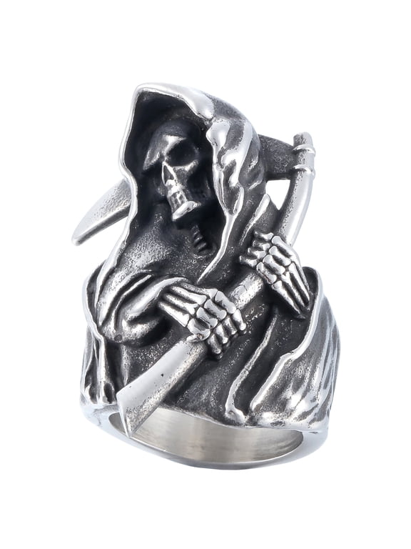 Stainless Steel Grim Reaper Ring Gothic Style Darkness Skull Biker Ring for Men (10)