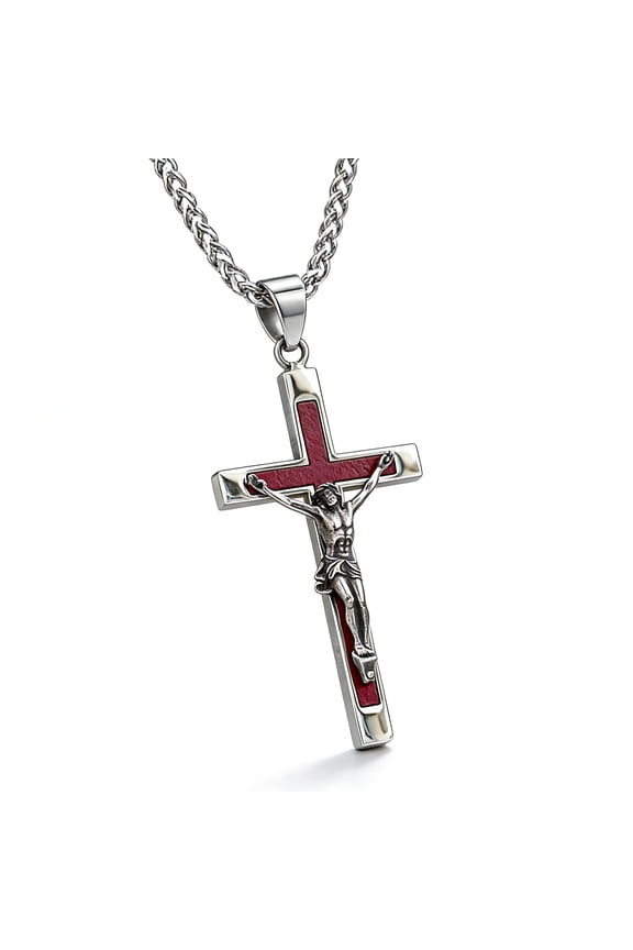 Stainless Steel Jesus Crucifix Cross Necklace for Men Women, Christian Cross Pendant Necklace with Chain, Religious Jewelry Gift