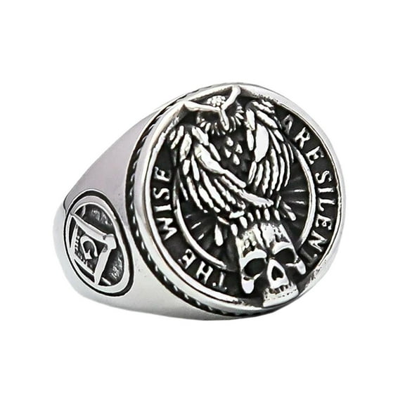 ZMY Home Stainless Steel Masonic Signet Ring - Owl on Skull Design Statement Jewelry (11)