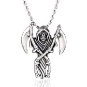 ZMY Home Stainless Steel Necklace - Grim Reaper Pendant with Dual Scythes Fashion Jewelry