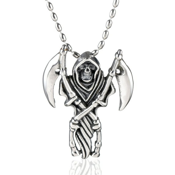 ZMY Home Stainless Steel Necklace - Grim Reaper Pendant with Dual Scythes Fashion Jewelry