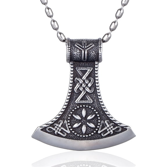 ZMY Home Stainless Steel Necklace - Viking Axe Head Pendant with Celtic Knot Design Norse Mythology Jewelry
