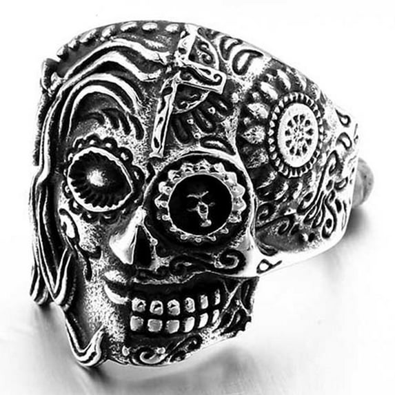 ZMY Home Stainless Steel Party Chunky Jewelry Day of the Dead Sugar Skull Ring for Men (13)