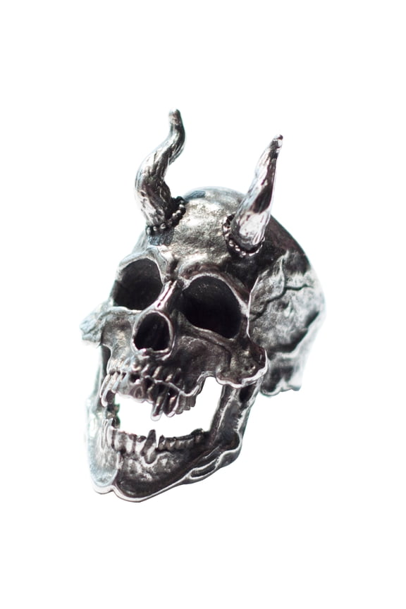Stainless Steel Party Chunky Jewelry Ram Horned Demon Skull Ring for Men (10)