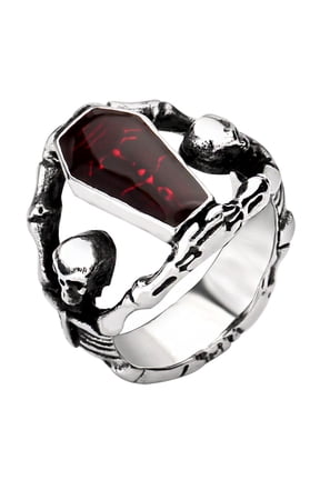 Stainless Steel Party Chunky Jewelry Vampire Skull Coffin Ring for Men (9)