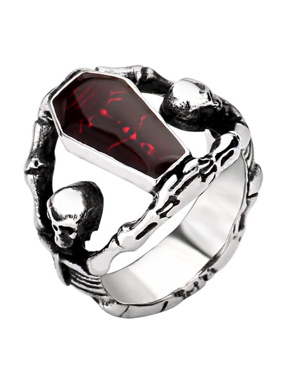 Stainless Steel Party Chunky Jewelry Vampire Skull Coffin Ring for Men (9)