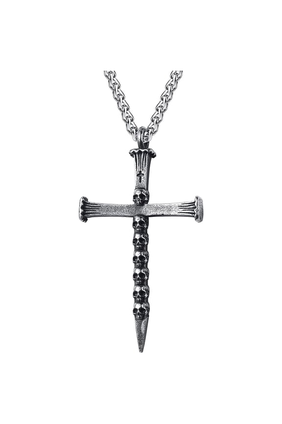 Stainless Steel Party Jewelry Edgy Skull Cross Pendant Necklace for Men