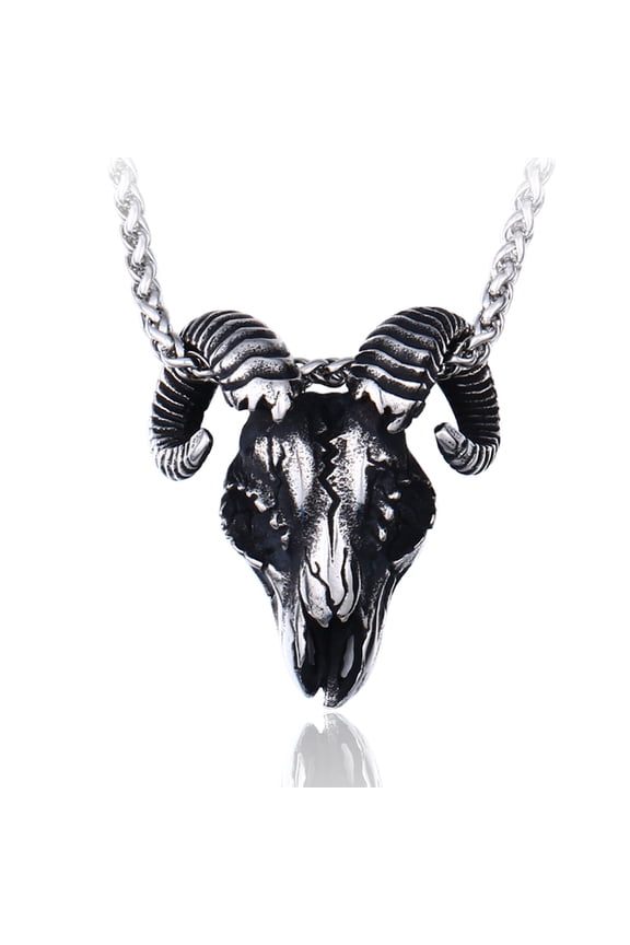 Stainless Steel Party Jewelry Long Chain Demon Ram Horned Goat Skull Pendant Necklace