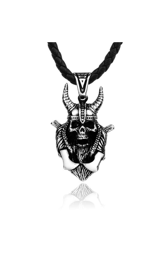 Stainless Steel Party Jewelry Long Chain Nordic Viking Warrior Skull Pendant Necklace for Male